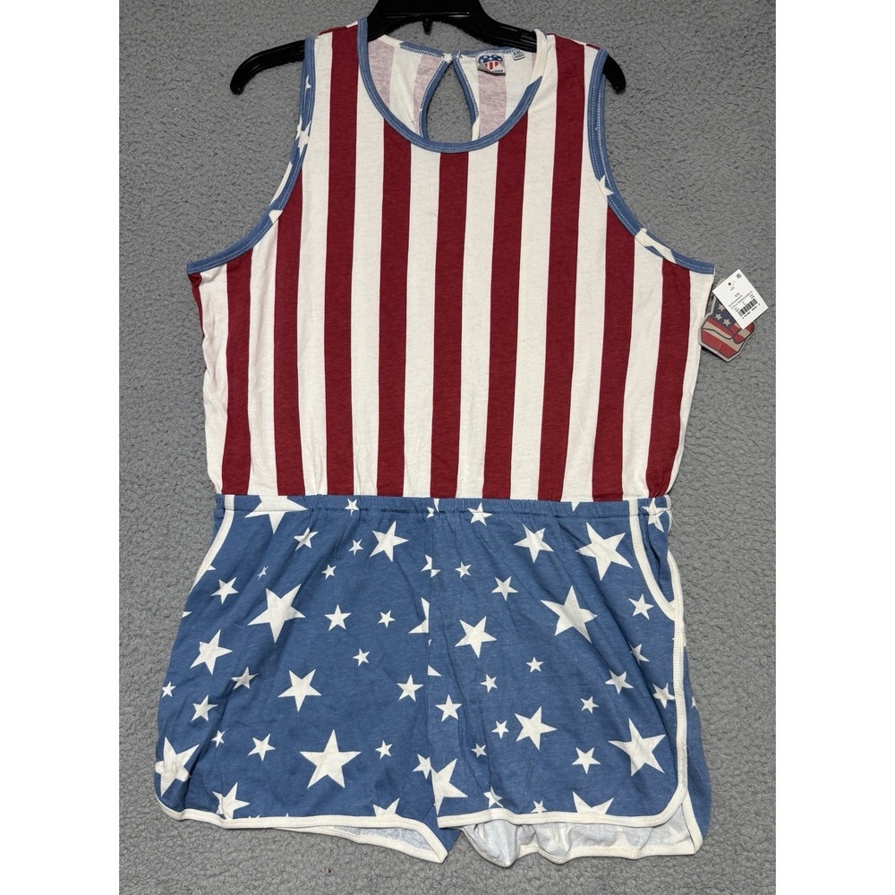 NEW Junk Food Womens Red White and Blue Anerican Flag Print Romper Size 2XL
